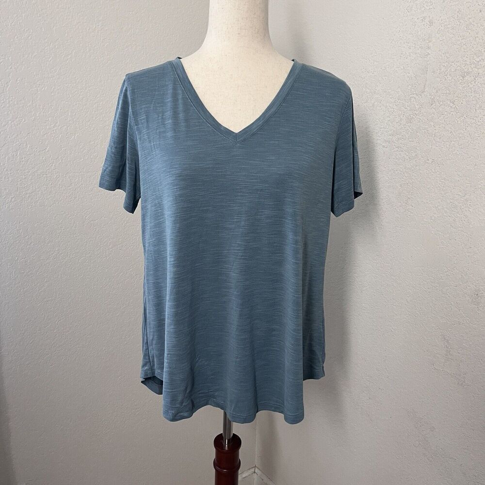 Mod Ref Blue V-Neck Short Sleeve T-Shirt Women’s Size Small Stretch Modal Casual